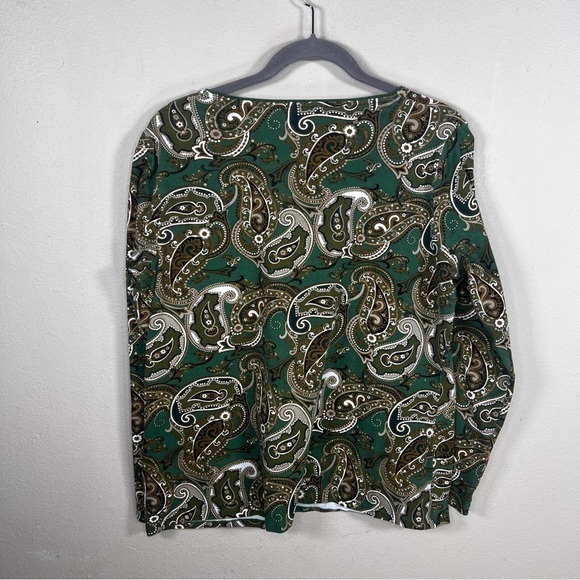 LARGE KIM ROGERS GREEN BEIGE PAISLEY  TOP STRETCH CASUAL  BOHO ELEGANT - Picture 6 of 10